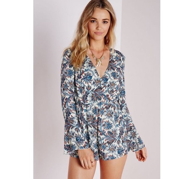 missguided paisley playsuit long sleeve romper new - Picture 2 of 12